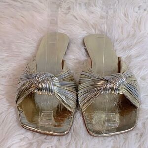 JEFFREY Campbell knaughty 3 gold/silver knotted slip on flat sandals women sz 9